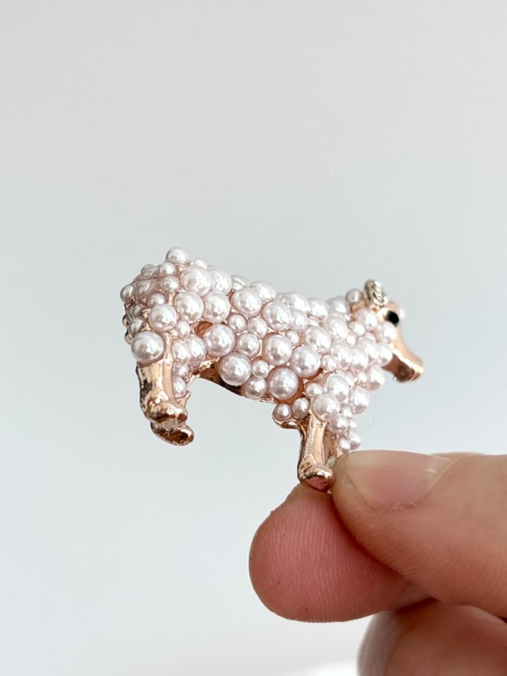 Sheep Figural Faux Pearl Accented Gold Toned Vintage Inspired Brooch Pin - Picture 11 of 14